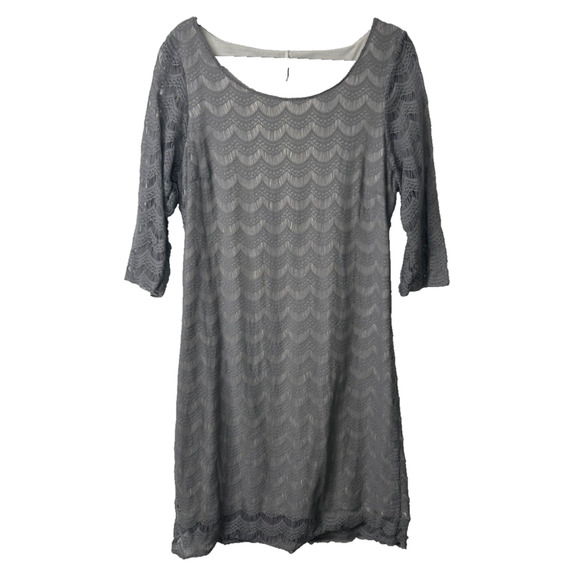 Free People L Gray Holly’s lace bodycon scalloped mini dress Lined Cutout B9 - Picture 1 of 7